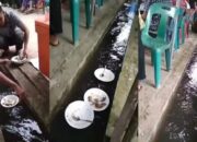 Waduh! Habis Makan di Hajatan Ini Cuci Piringnya di Selokan