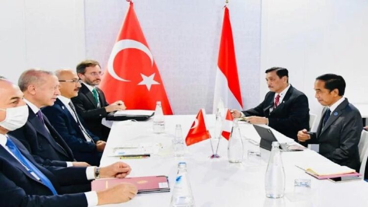 Presiden RI Joko Widodo menggelar pertemuan bilateral dengan Presiden Turki Recep Tayyip Erdogan di sela-sela rangkaian acara KTT G20 yang digelar di La Nuvola, Roma, Italia, Sabtu (30/10/2021). ANTARA/HO-Biro Pers Sekretariat Presiden.