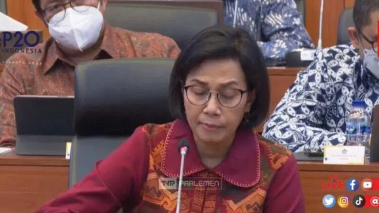 Menteri Keuangan Sri Mulyani dalam rapat kerja bersama Badan Anggaran DPR RI yang dipantau secara daring di Jakarta, Jumat (1/7/2022). ANTARA/Agatha Olivia