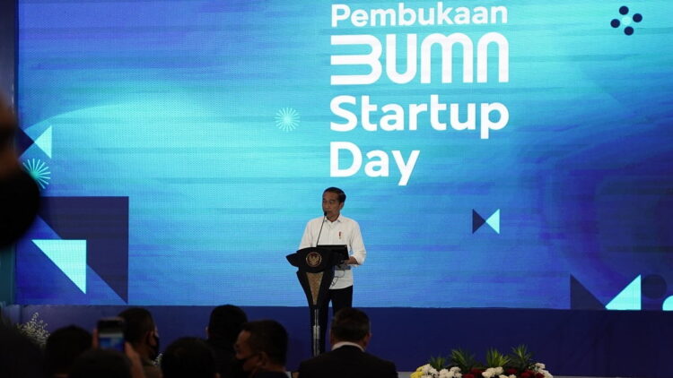 Presiden Jokowi saat membuka BUMN Startup Day 2022