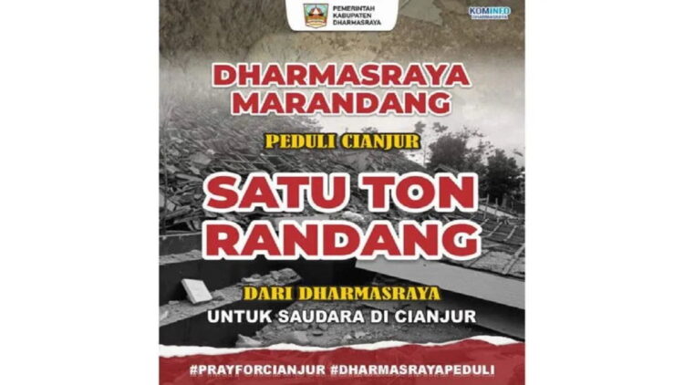 Pamflet kegiatan Satu Ton Rendang Untuk Cianjur dari Kabupaten Dharmasraya. (Antara/HO-Kominfo Dharmasraya)