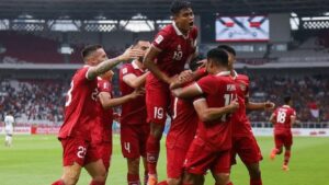 Selebrasi pemain TImnas Indonesia setelah ciptakan gol saat melawan Kamboja di Piala AFF 2022.