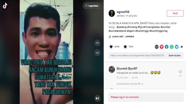 Pria ancam warga Sumbar di Tiktok. (tangkapan layar)