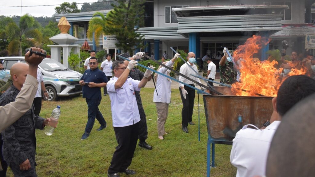 Pemusnahan 23,4 kilogram ganja kering. (Foto: Dok. BNNP Sumbar)