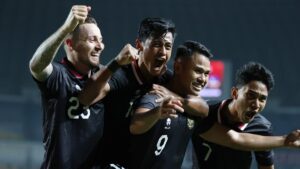 Selebrasi pemain Timnas senior di laga kualifikasi Piala Asia lalu. (Dok. PSSI)