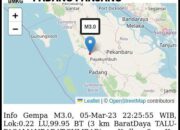 Gempa Magnitudo 3,0 Guncang Talu Pasaman Barat