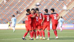 Selebrasi pemain Timnas U-22 usai menghempaskan Myanmar di SEA Games 2023. (Dok. PSSI/detikcom)
