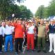 Suasanan gerak jalan santai Hari Bhayangkara ke-77 di Mapolda Sumbar, Minggu pagi. (dok. Bid Humas)