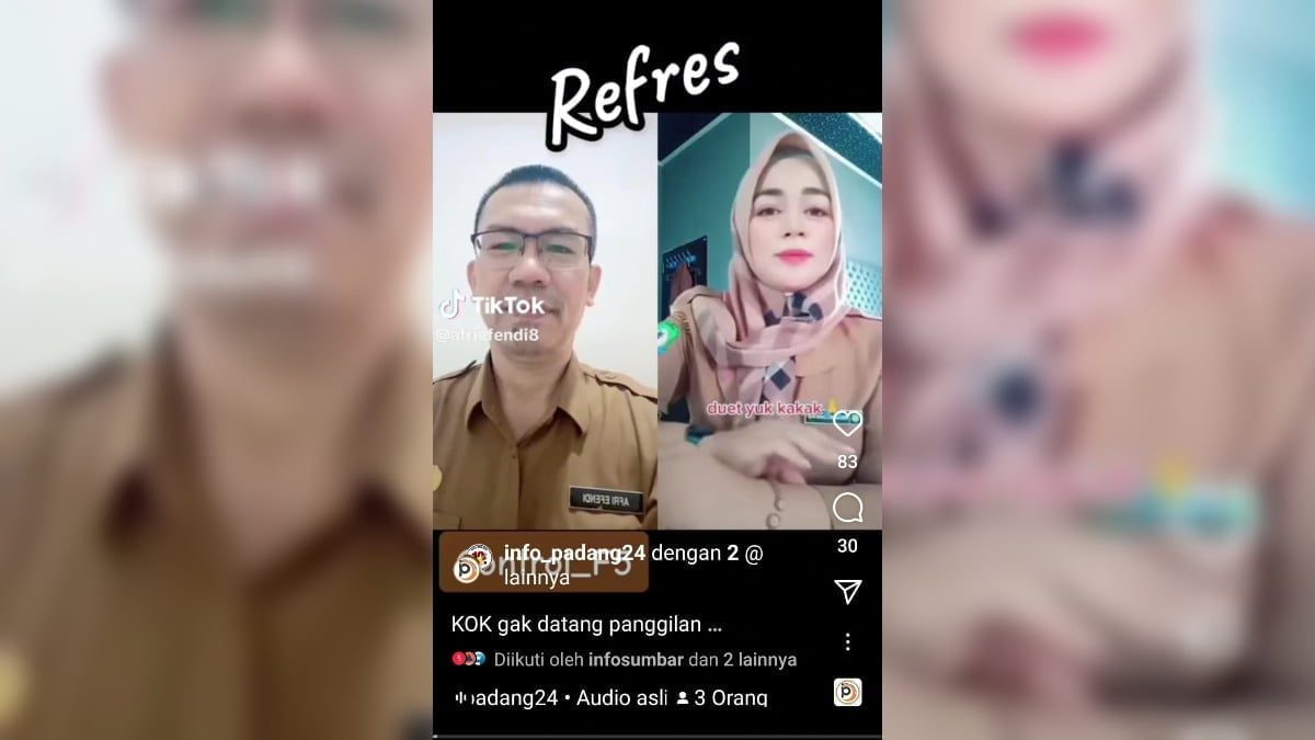 Kadisdik Limapuluh Kota, Afri Effendi saat memainkan lagu dangdut dan berduet di akun TikToknya ketika ada pemanggilan dari DPRD terkait kasus siswa SD berkata kotor guru. (tangkapan layar)