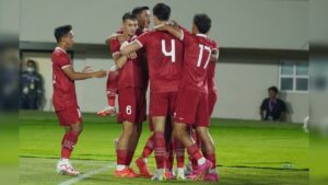 Selebrasi pemain Timnas U-23 usai Ivar Jenner cetak gol pertama lawan Turkmenistan. (dok. PSSI)