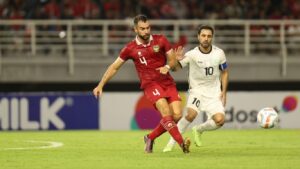 Bek Timnas Indonesia Jordi Amat saat laga FIFA Matchday melawan Turkmenistan, September lalu. (dok. PSSI)