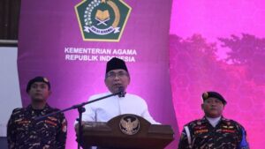 Gus Yahya saat menyampaikan Pidato Kebudayaan dalam Pembukaan Muktamar Pemikiran NU di Asrama Haji Pondok Gede, Jakarta, Jumat (1/12/2023). (Foto: NU Online/Suwitno)