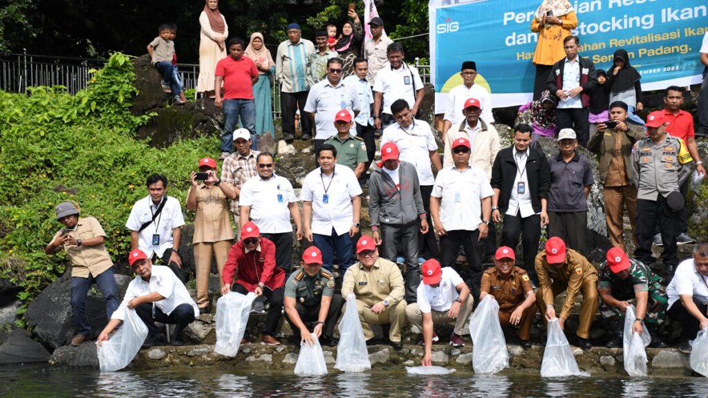 Semen Padang sebar benih ikan bilih di Singkarak. (dok. istimewa)