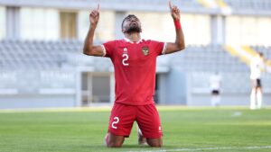Selebrasi Yakob Sayuri usai ciptakan gol ke gawang Libya. (dok. PSSI)