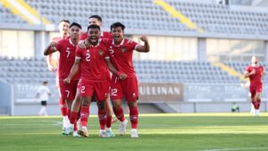 Selebrasi pemain Timnas Indonesia saat mencetak gol ke gawang Libya. (dok. PSSI)
