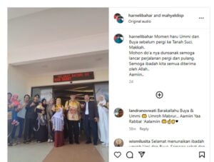 Tangkapan layar di medsos terkait postingan istri Gubernur Sumbar, Mahyeldi yang meminta doa di tanah suci. (Foto: Dok. Instagram/@harnelibahar)