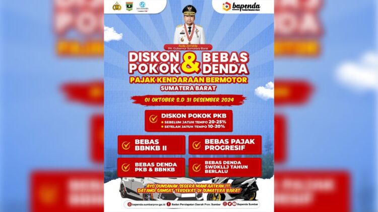 Diskon pokok dan bebas denda pajak kendaraan yang digelar Pemprov Sumbar hingga akhir tahun ini. (dok. Bapenda Sumbar)