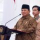 Presiden Prabowo Subianto (kiri) didampingi Wapres Gibran Rakabuming Raka mengumumkan jajaran menteri Kabinet Merah Putih di Istana Merdeka, Jakarta, Minggu (20/10/2024). ANTARA FOTO/M Adimaja/foc.