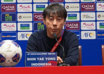 Shin Tae-yong saat press conference usai laga melawan China. (dok. PSSI)
