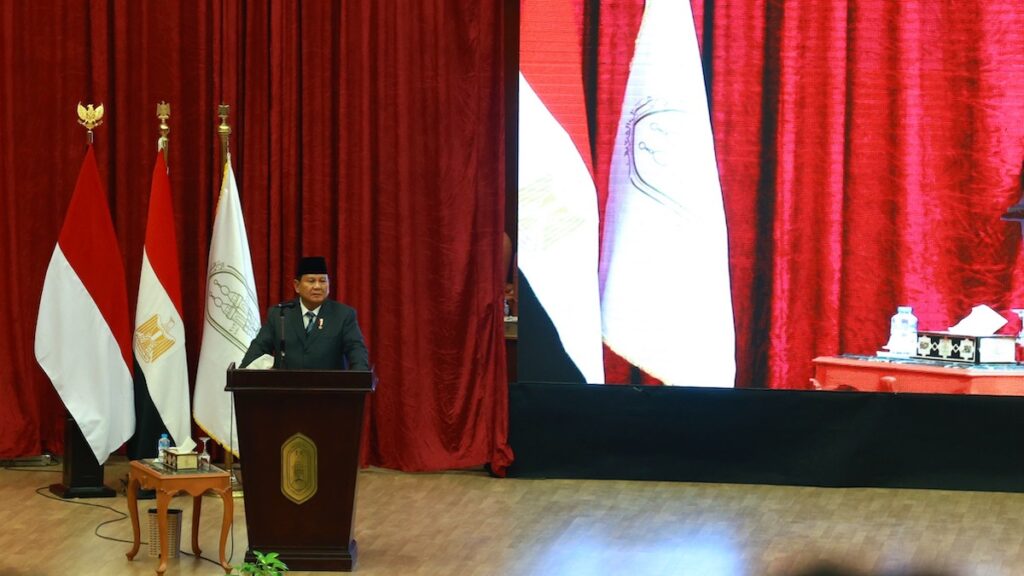 Presiden Prabowo beri sambutan saat kunker di Mesir. (dok. PCO RI)