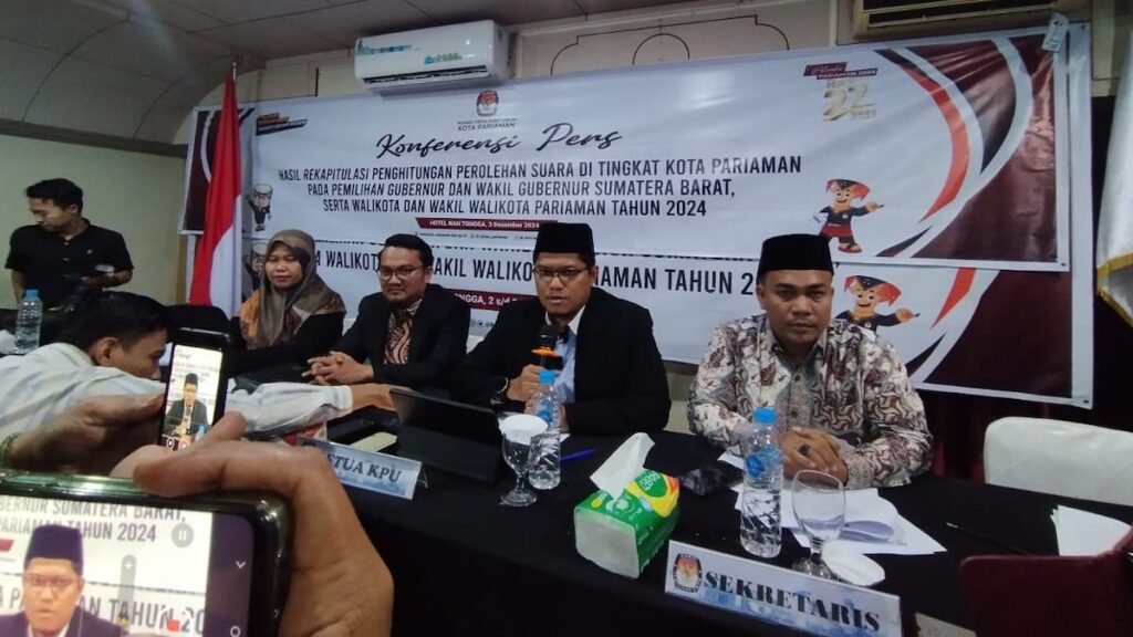 Konferensi pers KPU Pariaman terkait kemenangan Yota Balad di Pilkada 2024. (dok. Rudi Efendi/Radarsumbar)