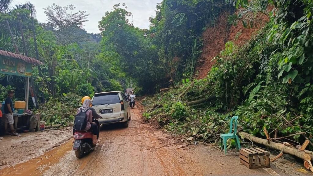 Jalan lintas Sumatera di Pessel yang sempat putus karena longsor kini sudah bisa dilalui. (dok. BPBD Pessel)