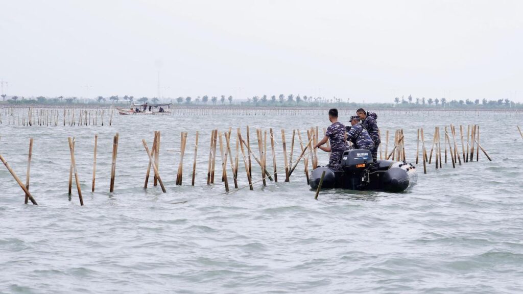 Pembongkaran pagar laut di perairan Tangerang, Banten yang menjadi polemik saat ini. (dok. istimewa)