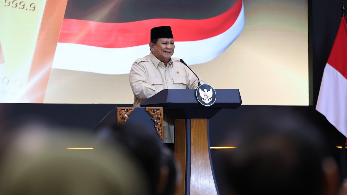 Presiden Prabowo beri sambutan saat pembukaan Bank Emas. (dok. Tim Media Presiden)