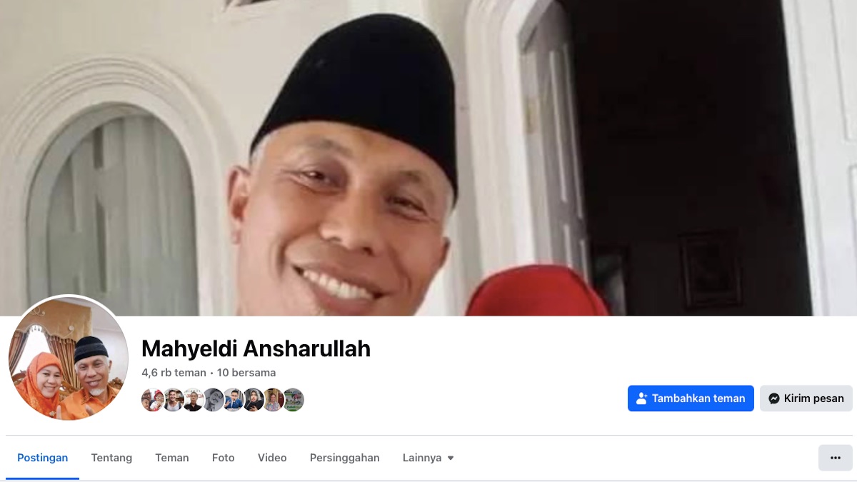 Akun palsu Gubernur Mahyeldi. (tangkapan layar)