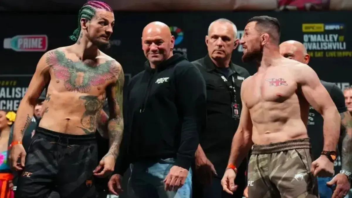 Juara kelas bantam UFC Merab Dvalishvili (pertama kanan) akan melakoni laga ulang melawan Sean O'Malley 2 (pertama kiri) pada ajang UFC 316 di New Jersey, pada 7 Juni 2025. (Laman MMA Fighting)