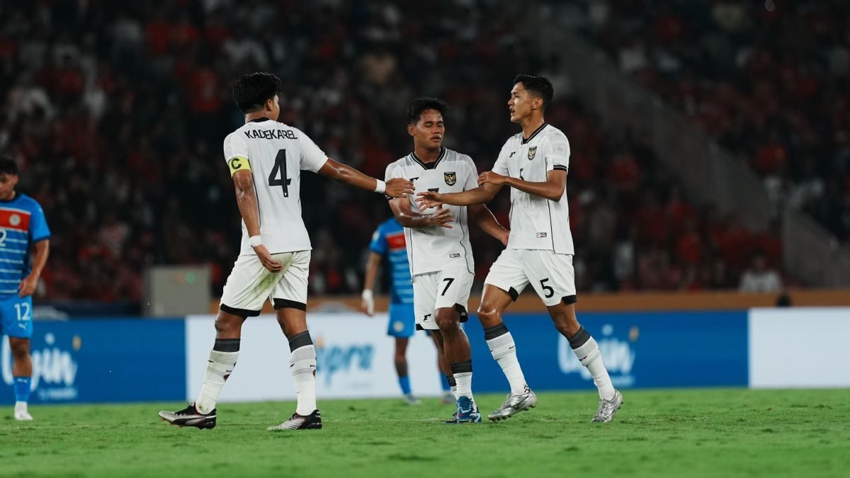 Selebrasi pemain TImnas U-23 usai gol bunuh diri dari Filipina. (dok. VOA)