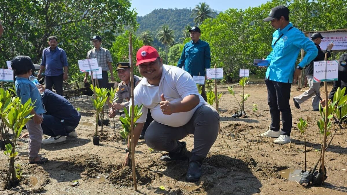 Kepala DLH Sumbar menanam mangrove dalam iven yang digelarnya, Semen Padang ikut berpartisipasi. (dok. istimewa)
