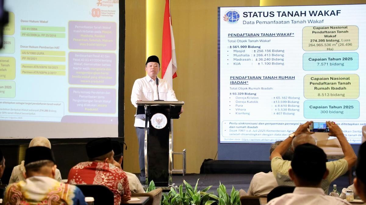 Menteri ATR/BPN Nusron Wahid jadi pembicara di BWI terkait tanah wakaf. (dok. istimewa)