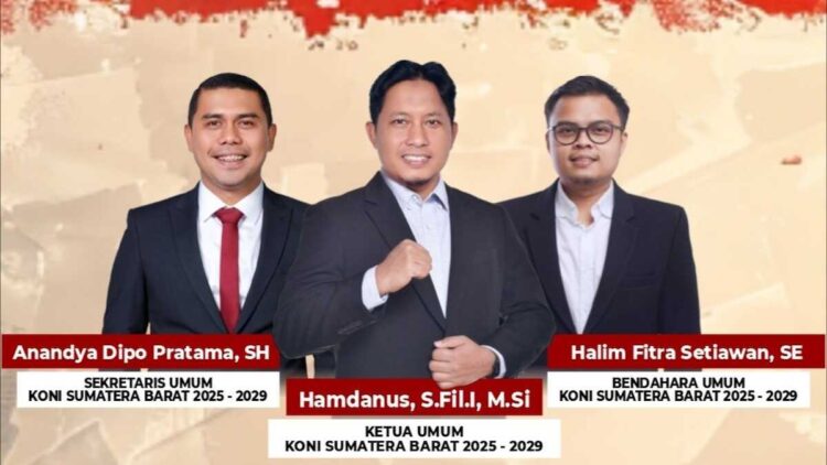 Tiga pimpinan KONI Sumbar periode 2025-2029. (dok. istimewa)