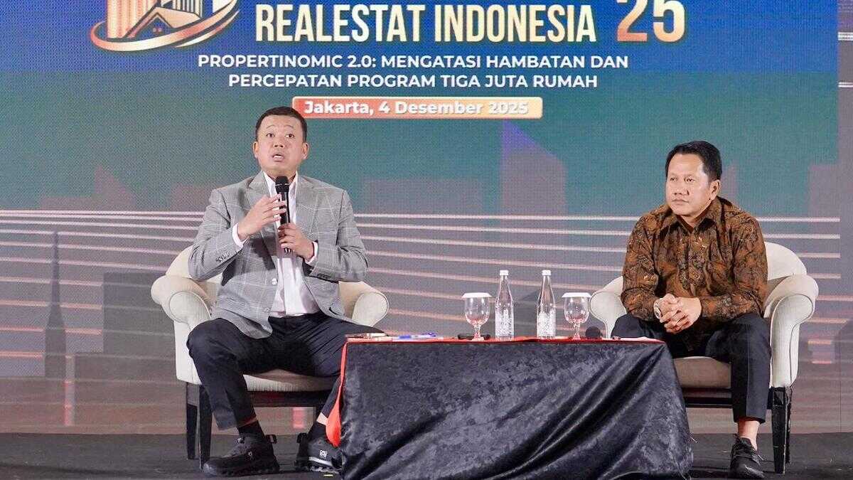 Menteri Nusron di acara Rakernas REI 2025. (dok. istimewa)