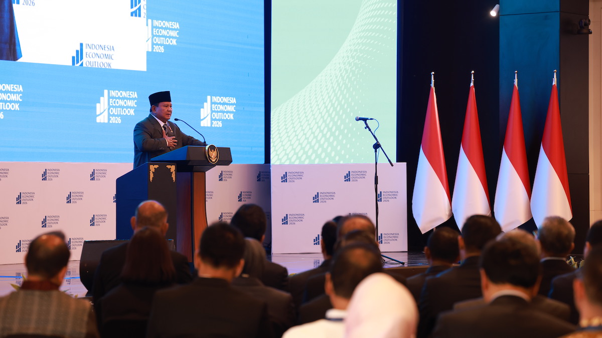 Presiden Prabowo berbicara di depan peserta Indonesia Economic Outlook 2026. (dok. istimewa)
