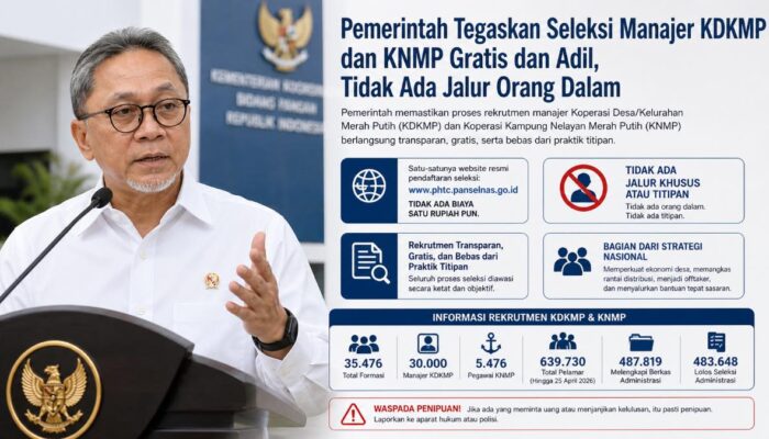 Pemerintah Tegaskan Seleksi Manajer KDKMP dan KNMP Gratis dan Adil, Tidak Ada Jalur Orang Dalam
