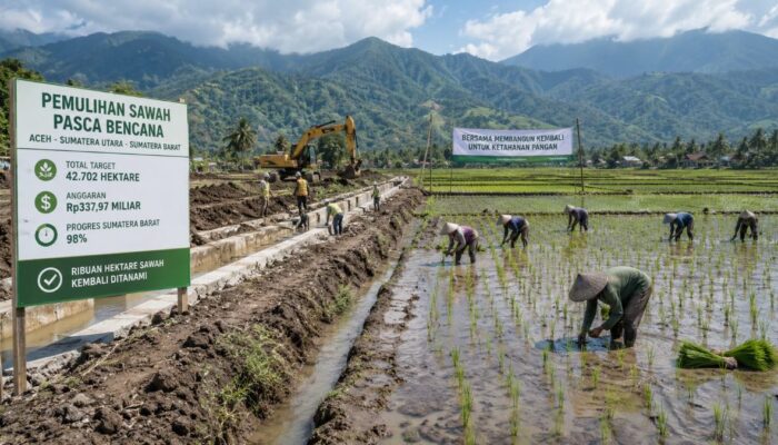 Ribuan Hektare Sawah di Lokasi Bencana Sumatera Kembali Ditanami, Sumbar Capai 98 Persen