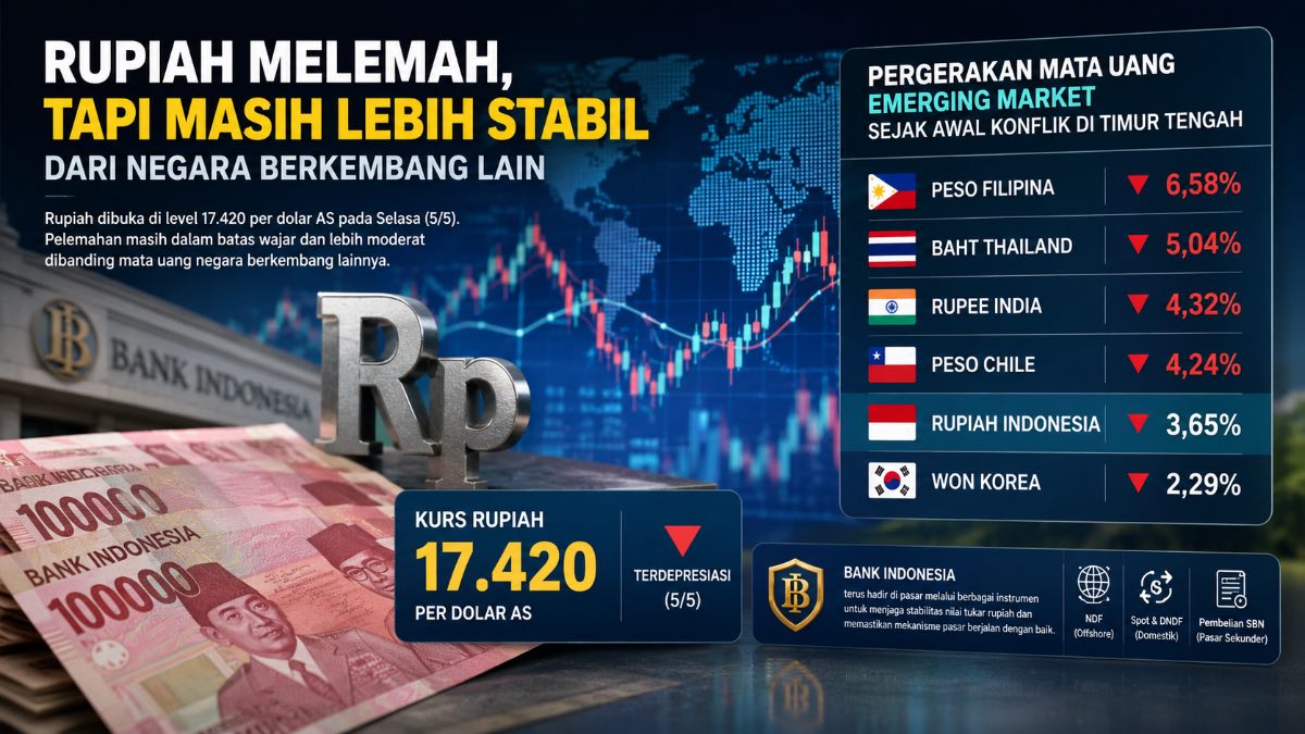 Nilai rupiah melemah tapi masih stabil dibanding mata uang lain di ASEAN. (dibuat dengan ChatGPT)