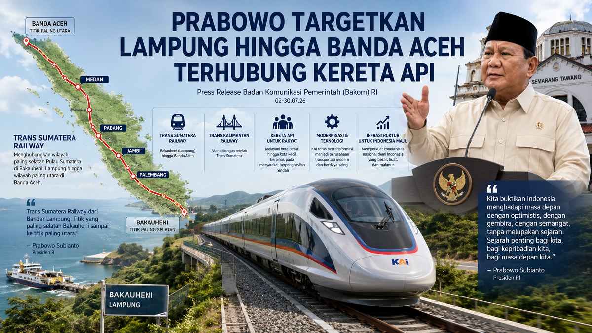 Presiden Prabowo ingin kereta api terkoneksi dari Aceh sampai Lampung. (dibuat dengan ChatGPT)