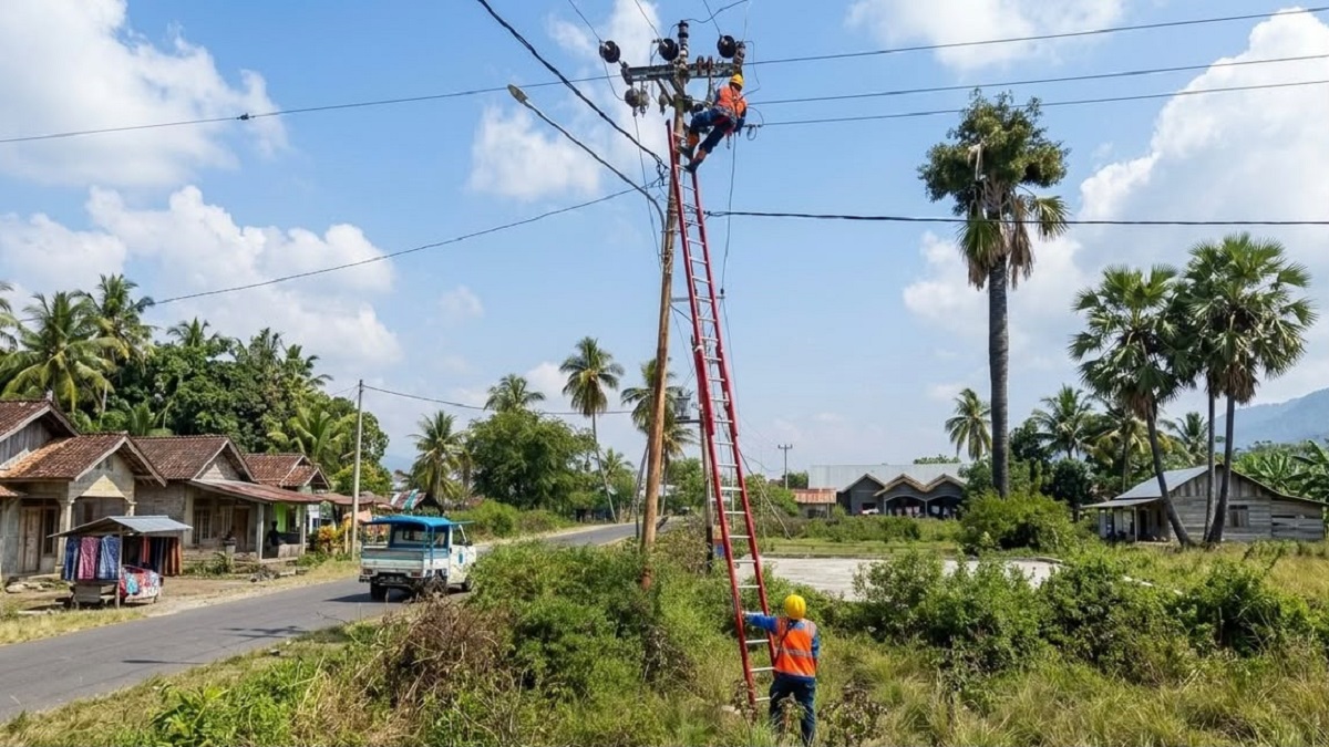 Petugas PLN tengah melakukan pemulihan sistem kelistrikan di salah satu lokasi terdampak bencana gempa bumi Flores, Nusa Tenggara Timur. (dok. PLN)