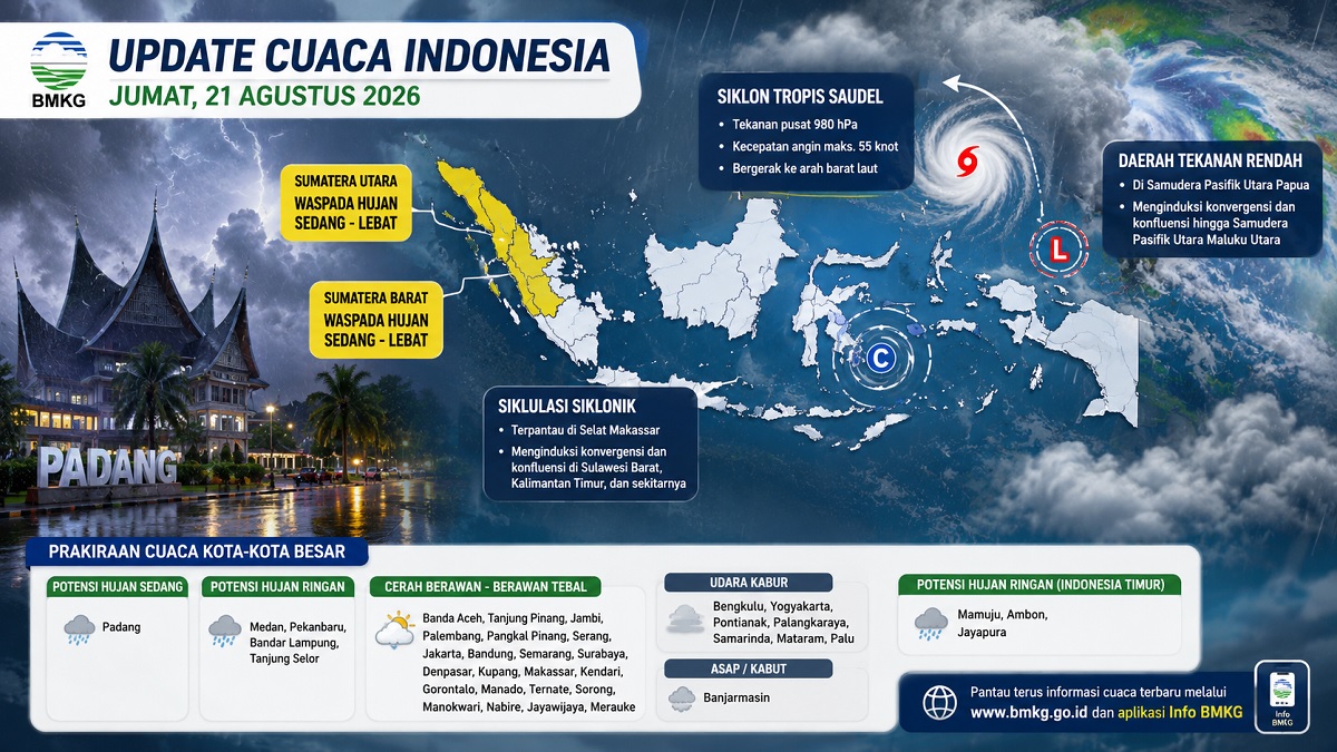Update cuaca Jumat 21 Agustus 2026. (grafis dibuat dengan Chat GPT)
