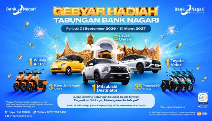 Gebyar Hadiah Tabungan Bank Nagari kembali Digelar, Ada Mobil hingga Paket Umrah