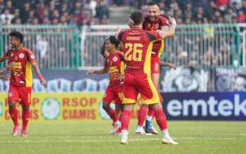 Selebrasi Ilija Spasojevic usai mencetak gol ke gawang PSGC Ciamis. (dok. MO SPFC)