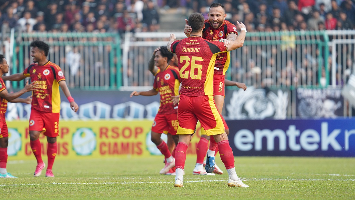 Selebrasi Ilija Spasojevic usai mencetak gol ke gawang PSGC Ciamis. (dok. MO SPFC)