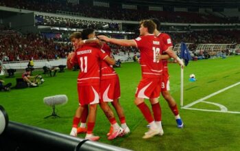 Selebrasi pemain Timnas Indonesia usai lesatkan gol ke gawang Singapura di FIFA ASEAN Cup 2026. (dok. istimewa)