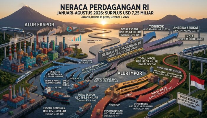 Ekspor Tetap Kuat hingga Agustus 2026, Neraca Perdagangan RI Cetak Surplus USD 7,25 Miliar